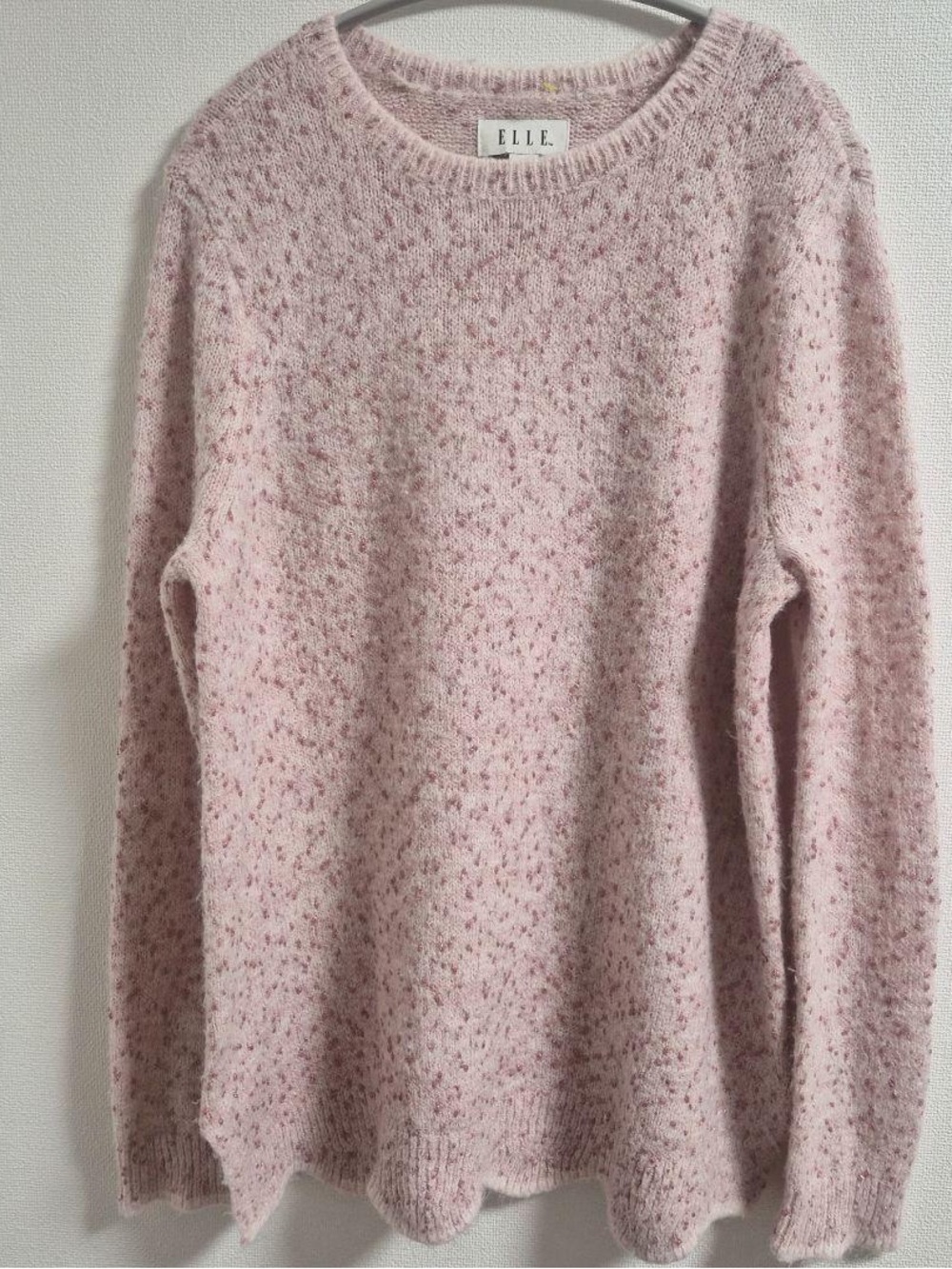 🌸 ELLE Cozy Feminine Pink Glitter Speckled Scalloped Hem Sweater Size Small EUC